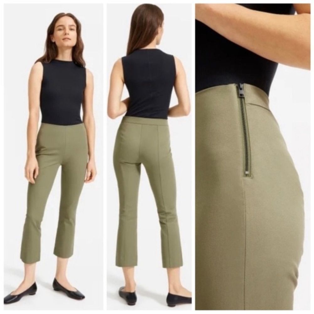 Everlane Sage Green Cropped Pants With Elastic Waist & Side Zipper (Size: 2)